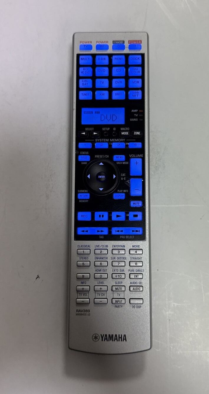 Yamaha RAV389 AV Receiver DVD TV CBL SAT Remote Control WN98430 WN98370 Tested